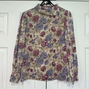 Women’s Vintage rrrrruss Floral Long Sleeve Collared Shirt Union Made Small